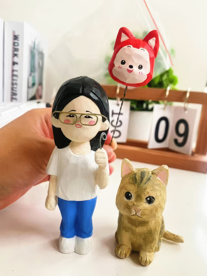 Custom Handmade Cartoon-Style Wood Carved Pet