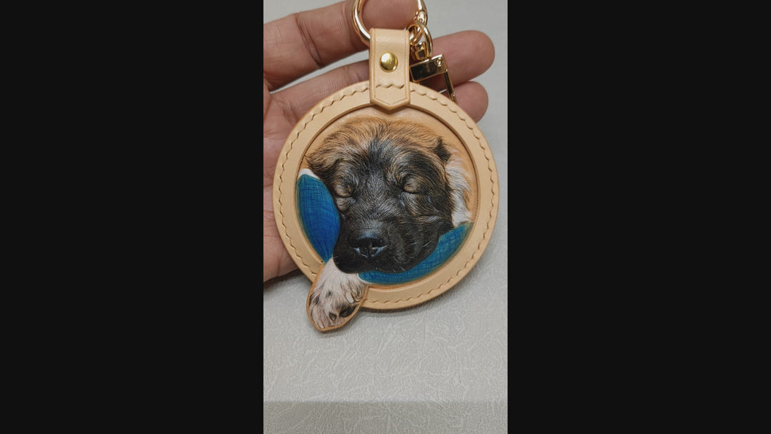 Handcrafted 3D Leather Carved Pet Keychains